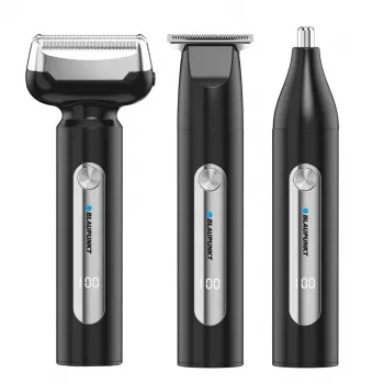 Blaupunkt MST501 Rotationsrasierer mit 3 schwimmenden Scherköpfen, Nass & Trocken, 60 Min. kabellos, USB-Aufladung, Pop-up-Trimmer, LED-Anzeige, waschbar, Reisesperre