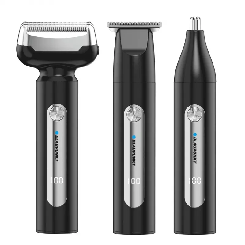 Blaupunkt MST501 Rotationsrasierer mit 3 schwimmenden Scherköpfen, Nass & Trocken, 60 Min. kabellos, USB-Aufladung, Pop-up-Trimmer, LED-Anzeige, waschbar, Reisesperre