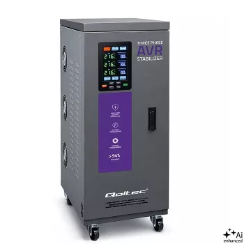Qoltec 15kVA Dreiphasen-Servomotor-Spannungsstabilisator AVR mit LCD-Anzeige, ±3% Genauigkeit, Expert Line