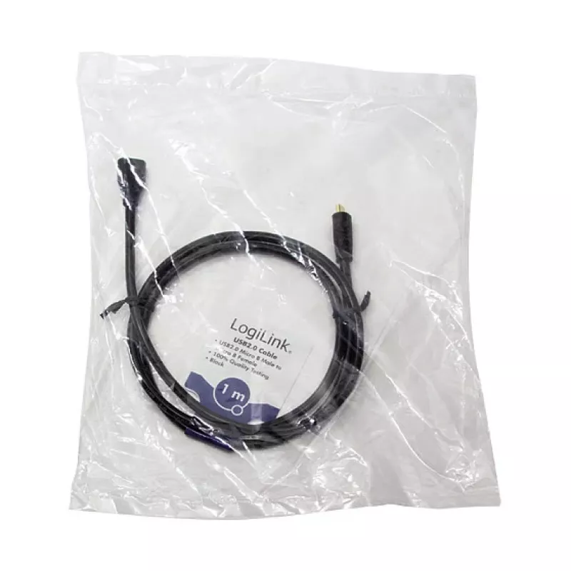 LogiLink CU0121 USB 2.0 Micro-B Stecker auf Micro-B Buchse Verlängerungskabel, 1 m, Schwarz