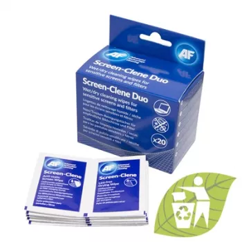 AF Screen-Clene Duo Wipes - Feucht-/Trocken-Reinigungstücher für Bildschirme, 20 Sachets (10 feucht + 10 trocken)