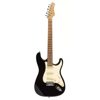 Stagg SES-55 BLK E-Gitarre - Massiver Erlenkorpus, Ahornhals, SSS-Tonabnehmer, Schwarz