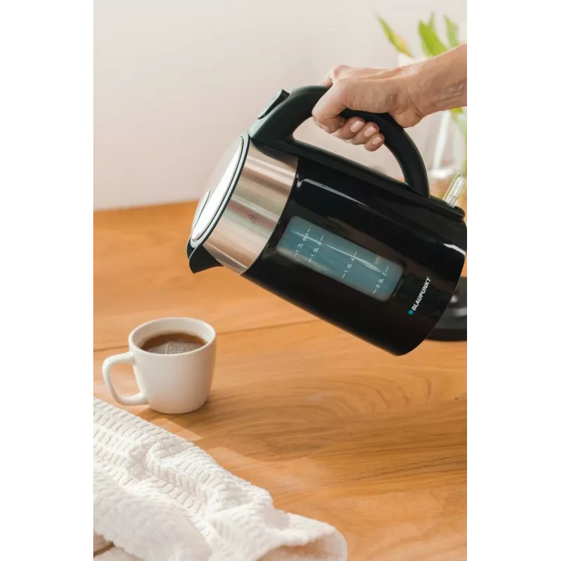 Blaupunkt EKP412 Elektrischer Wasserkocher 1,7L 2200W Edelstahl Silber/Schwarz