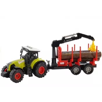 LEAN TOYS Fendt 209 S Traktor mit Forsttrailer und Baumstämmen, Maßstab 1:16, Grün/Grau/Rot