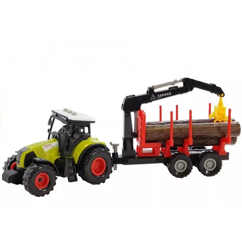 LEAN TOYS Fendt 209 S Traktor mit Forsttrailer und Baumstämmen, Maßstab 1:16, Grün/Grau/Rot