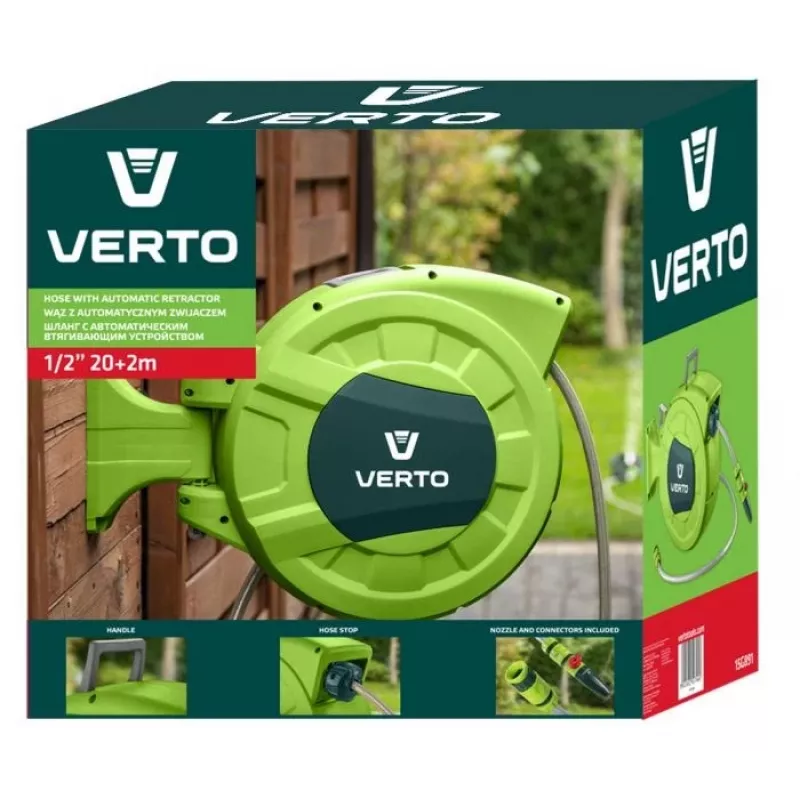 Verto 15G891 3-lagiger verstärkter PVC-Gartenschlauch, 1/2 inch x 20 m, UV- und algenbeständig, Berstdruck 20 bar, Grün