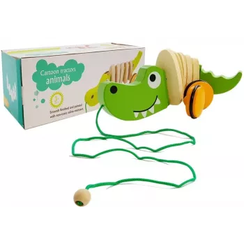 LEAN TOYS Holzkrokodil auf Rädern 18cm Nachziehspielzeug