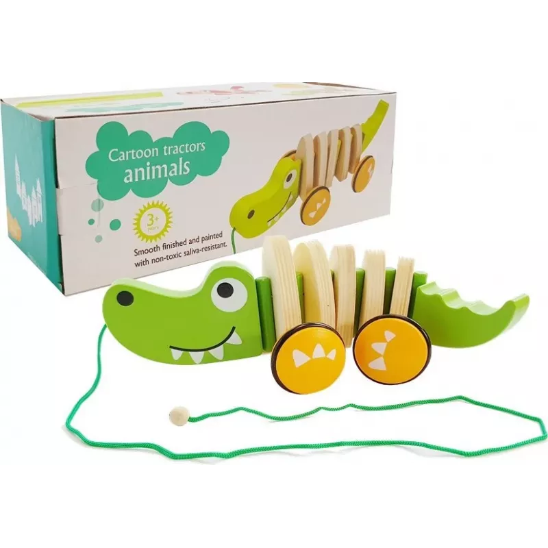 LEAN TOYS Holzkrokodil auf Rädern 18cm Nachziehspielzeug