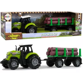 LEAN TOYS Grüner Traktor mit Holzanhänger und Soundeffekten