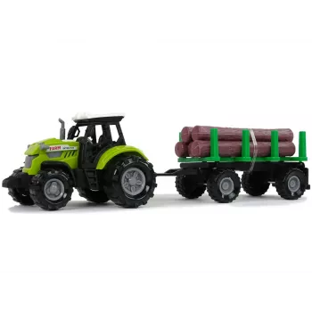 LEAN TOYS Grüner Traktor mit Holzanhänger und Soundeffekten