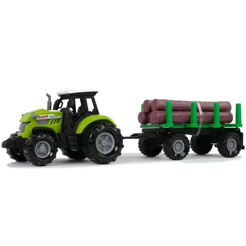 LEAN TOYS Grüner Traktor mit Holzanhänger und Soundeffekten