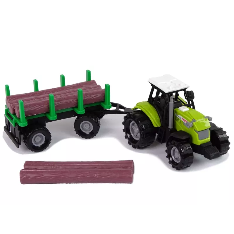 LEAN TOYS Grüner Traktor mit Holzanhänger und Soundeffekten