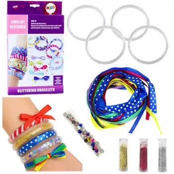 LEAN TOYS DIY Glitzerband-Armband-Bastelset, 10 Armbänder, ab 6 Jahren