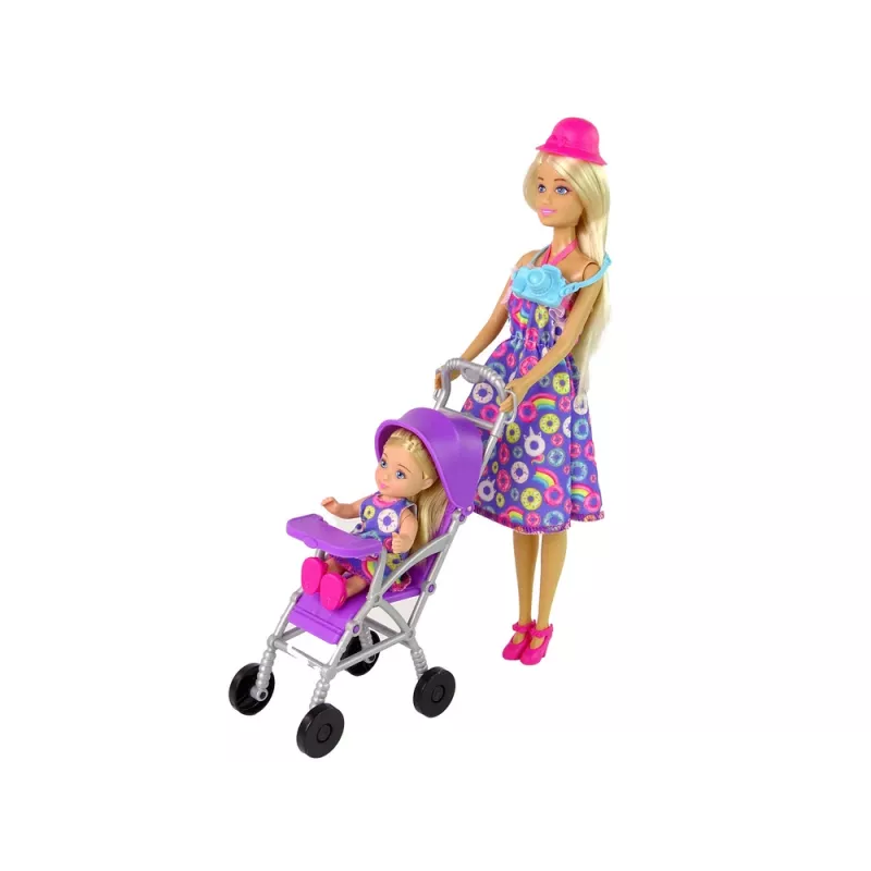 LEAN TOYS Baby Puppenwagen-Set mit Zubehör – Rosa Kinderwagen mit Weichpuppe, Trinkflasche, Decke & Tasche