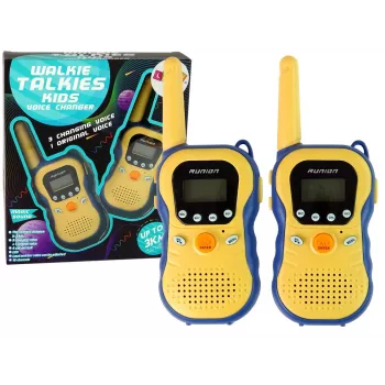 LEAN TOYS Walkie-Talkies für Kinder Gelb - PMR446 Funkgerät-Set mit 8 Kanälen, bis zu 3 km Reichweite, beleuchtetem LCD, Taschenlampe, VOX, Gürtelclip - 2 Einheiten