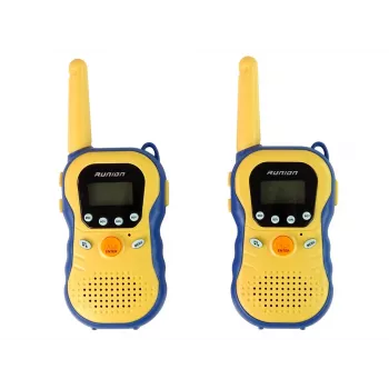 LEAN TOYS Walkie-Talkies für Kinder Gelb - PMR446 Funkgerät-Set mit 8 Kanälen, bis zu 3 km Reichweite, beleuchtetem LCD, Taschenlampe, VOX, Gürtelclip - 2 Einheiten