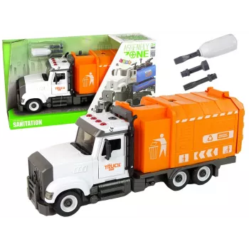 LEAN TOYS Müllwagen zum Auf- und Zuschrauben mit Zubehör Orange