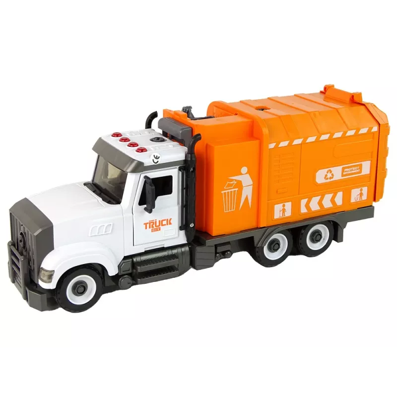 LEAN TOYS Müllwagen zum Auf- und Zuschrauben mit Zubehör Orange