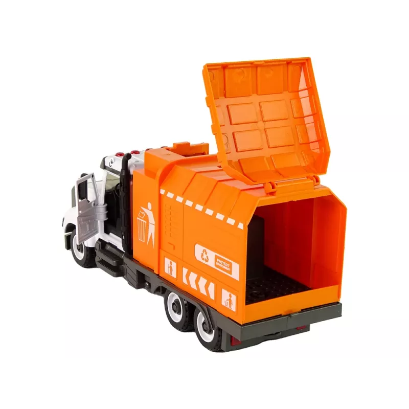 LEAN TOYS Müllwagen zum Auf- und Zuschrauben mit Zubehör Orange