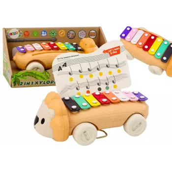 LEAN TOYS Löwe Becken auf Rädern Nachzieh-Musikspielzeug für Kleinkinder, buntes Lerninstrument