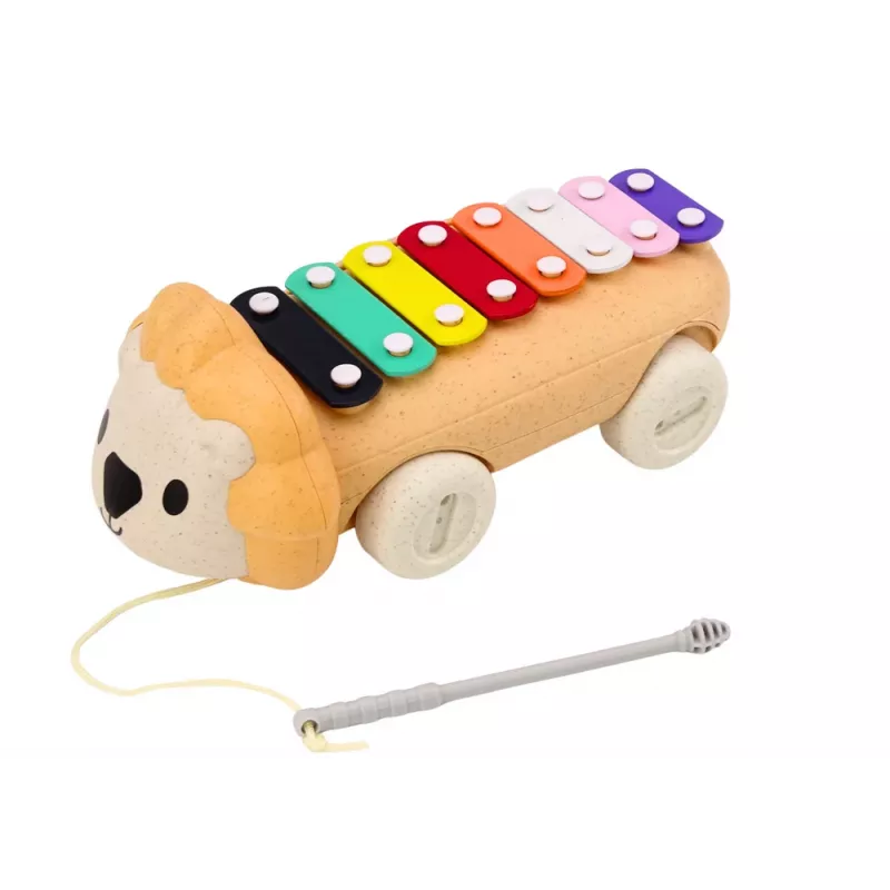 LEAN TOYS Löwe Becken auf Rädern Nachzieh-Musikspielzeug für Kleinkinder, buntes Lerninstrument