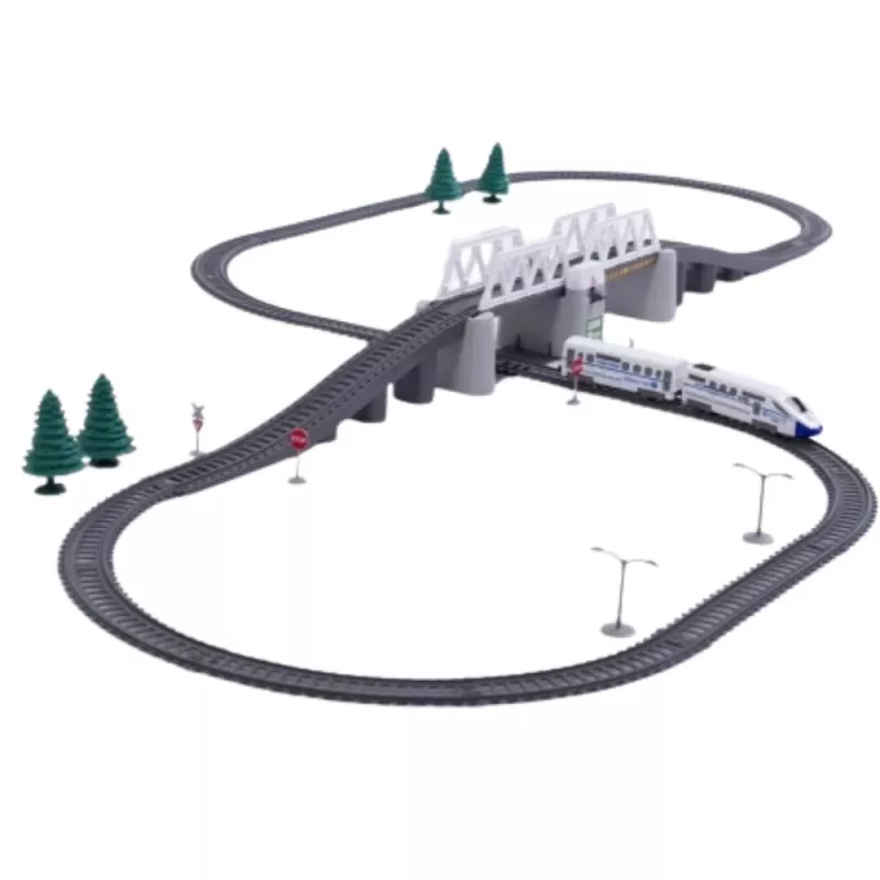 LEAN TOYS Elektrisches Zugset mit Zugbrücke und 366 cm Schiene