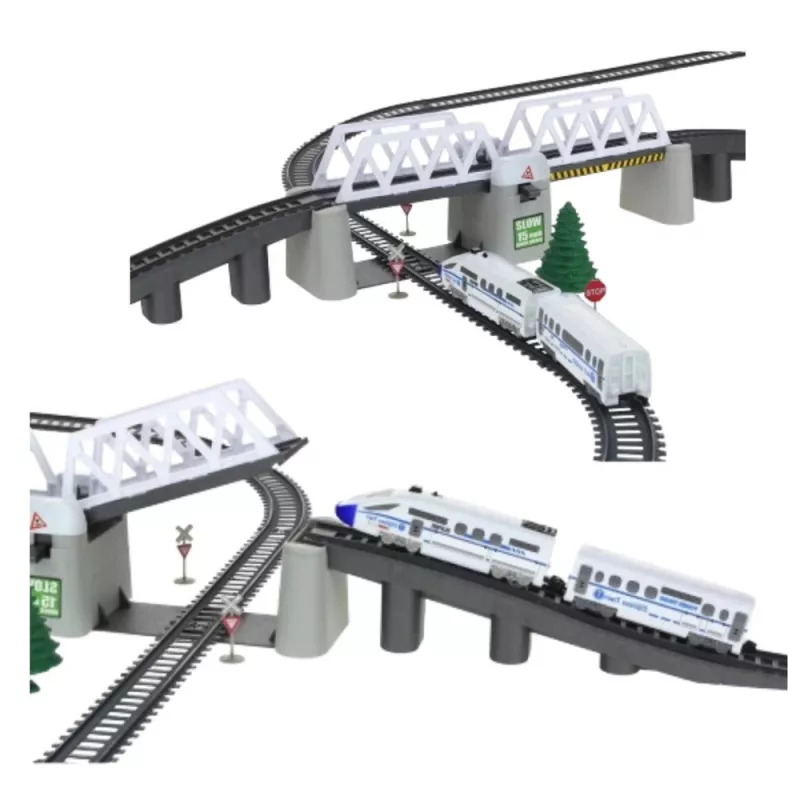LEAN TOYS Elektrisches Zugset mit Zugbrücke und 366 cm Schiene