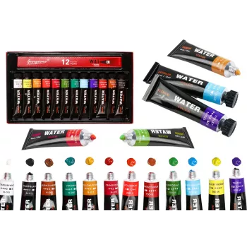 LEAN Acrylfarben-Set in Tuben, 12 Farben, je 12 ml, Studentenqualität