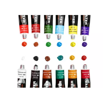 LEAN Acrylfarben-Set in Tuben, 12 Farben, je 12 ml, Studentenqualität