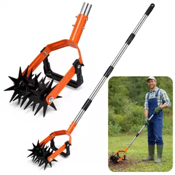 LEAN TOYS Rotierender Unkrautstecher mit Teleskopstiel, 5-Stern-Zinken, verstellbar 90-150 cm, Grün/Schwarz