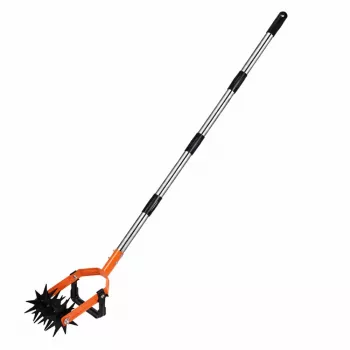 LEAN TOYS Rotierender Unkrautstecher mit Teleskopstiel, 5-Stern-Zinken, verstellbar 90-150 cm, Grün/Schwarz