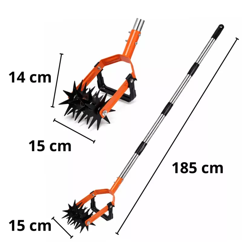 LEAN TOYS Rotierender Unkrautstecher mit Teleskopstiel, 5-Stern-Zinken, verstellbar 90-150 cm, Grün/Schwarz