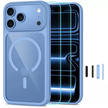 TECH-PROTECT MAGONE MagSafe Klare Hülle mit 2er-Pack Displayschutzglas für iPhone 17 Pro Max / 18 Pro Max – Hellblau