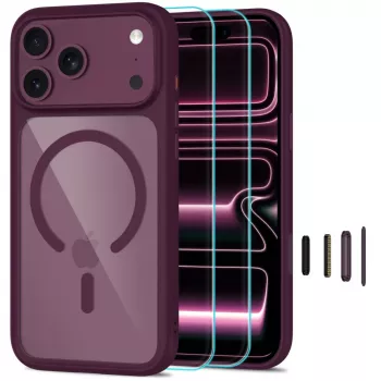 TECH-PROTECT MagOne MagSafe Hülle + Panzerglas 2er-Pack für iPhone 17 Pro / 18 Pro – Dark Cherry/Transparent