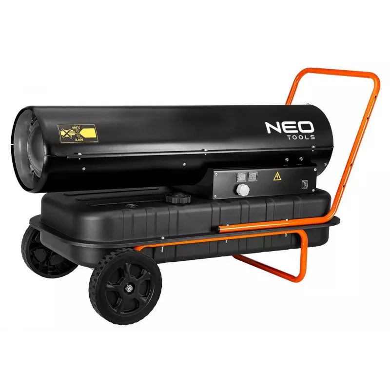 NEO TOOLS 50kW Ölheizung mit 50L Tank und Rädern, 44 kW, 150.000 BTU/h, Diesel/Kerosin/Heizöl, IP41, Stahlgehäuse