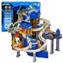 LEAN TOYS Interaktives Spielset: Parkhaus, Werkstatt und Autowaschanlage mit 8 blauen Autos