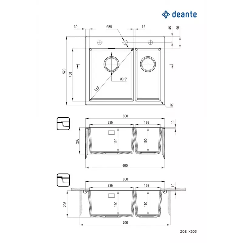 DEANTE ZQE A503 1,5-Becken Granit-Verbundstoff Küchenspüle mit Abtropffläche, Graphit