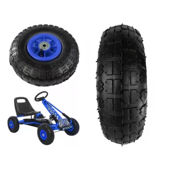 LEAN TOYS Gokart-Rad A15 Blau - 280 mm Pneumatisches Ersatzrad mit 12 mm Bohrung, All-Terrain-Profil, Kugellager, Schrader-Ventil, Inklusive Schlauch