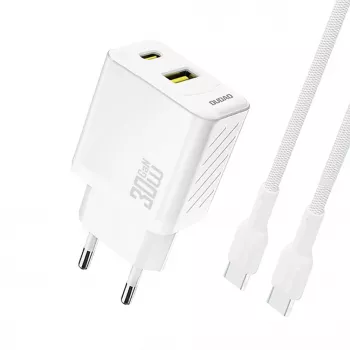 Dudao A27TCEU PD 30W GaN USB-A USB-C Wandladegerät mit USB-C Kabel - Weiß