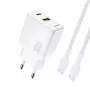 Dudao A27TCEU PD 30W GaN USB-A USB-C Wandladegerät mit USB-C Kabel - Weiß