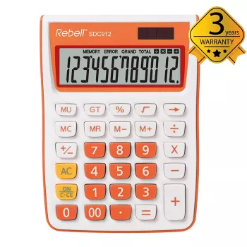 REBELL Halb-Schreibtischrechner RE-SDC912OR BX, 12-stelliges LCD, Dual-Power, Schwarz/Silber