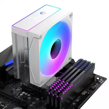 Rampage Octagon B70 CPU-Luftkühler, 120 mm ARGB, Temperaturanzeige, Weiß