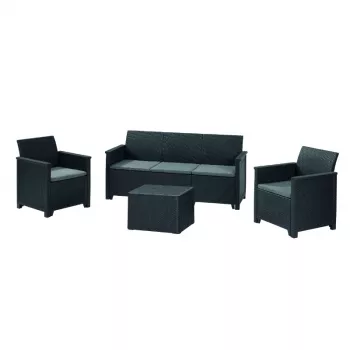 KETER Gartenmöbel-Set Elodie 5-Sitzer mit Tisch/Aufbewahrungsbox grau