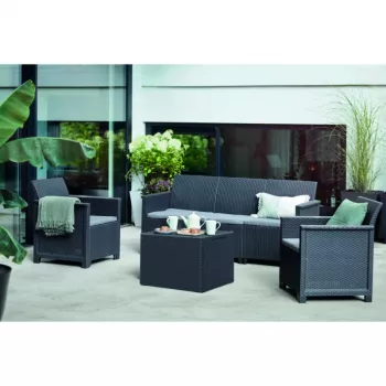 KETER Gartenmöbel-Set Elodie 5-Sitzer mit Tisch/Aufbewahrungsbox grau