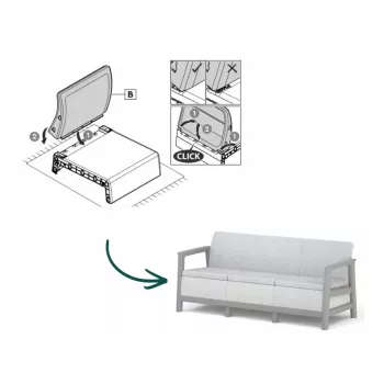 KETER Gartensofa Dreisitzer Scandi Linea 3-Sitzer Sofa hellgrau/dunkelstahlgrau