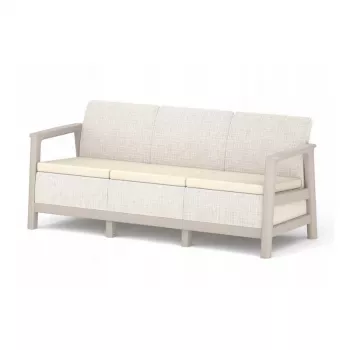 KETER Gartensofa Dreisitzer Scandi Linea 3-Sitzer Sofa Kieselgrau/Hellbeige