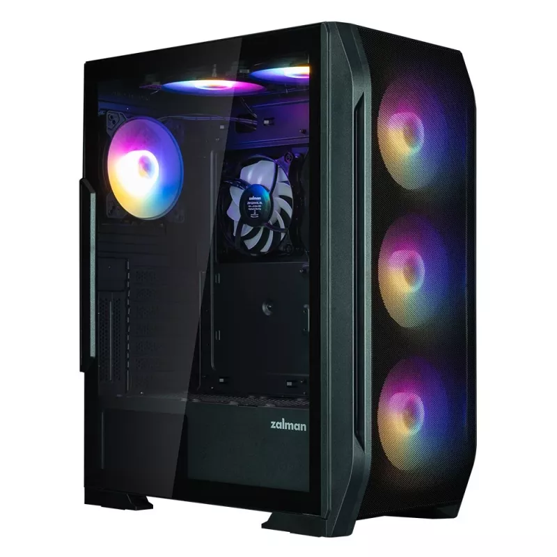 Zalman N7 PLUS V2 ATX Midi-Tower PC-Gehäuse, 7 x 120mm ARGB-Lüfter, gehärtetes Glas, Schwarz