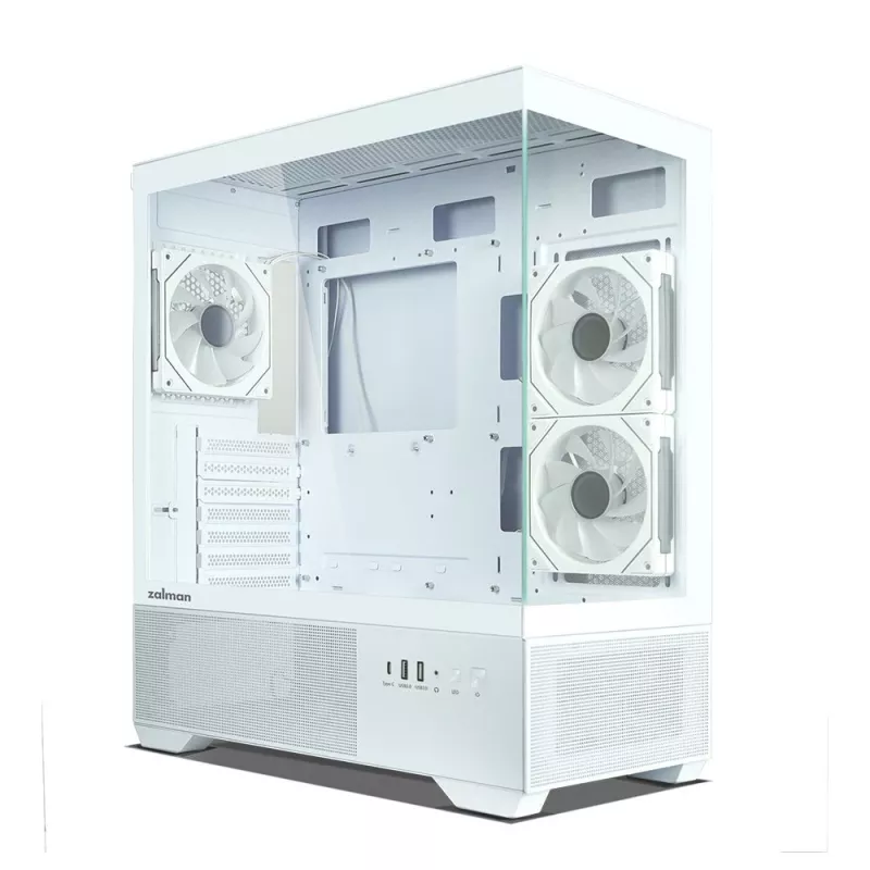 Zalman CHRONIX V2 White ATX Mid Tower PC-Gehäuse mit 3 x 120mm ARGB-Lüftern, gehärtetem Glas Seitenteil