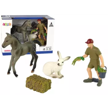 LEAN TOYS Tierfiguren-Set Pferd Grauer Hase Bauer