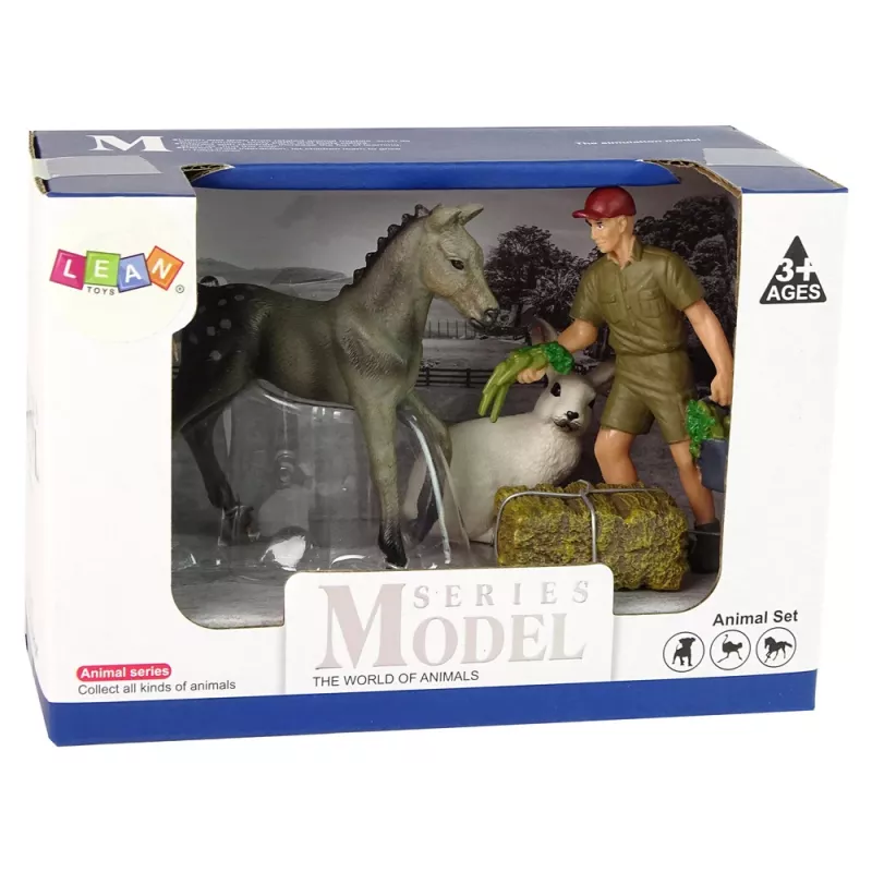 LEAN TOYS Tierfiguren-Set Pferd Grauer Hase Bauer